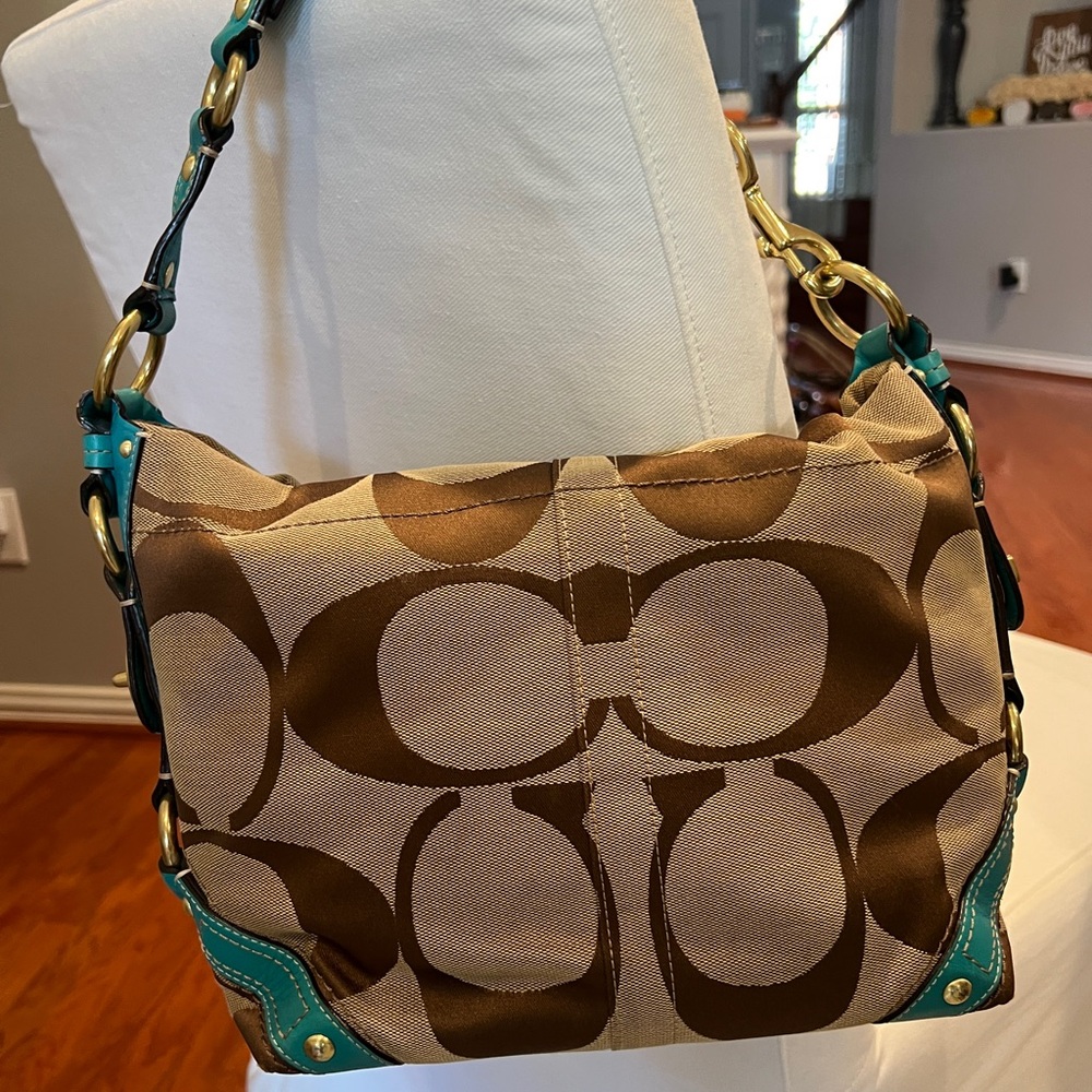 Coach Brown and Teal Shoulder Bag
